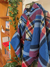 Load image into Gallery viewer, Blue winter poncho with fringed hood
